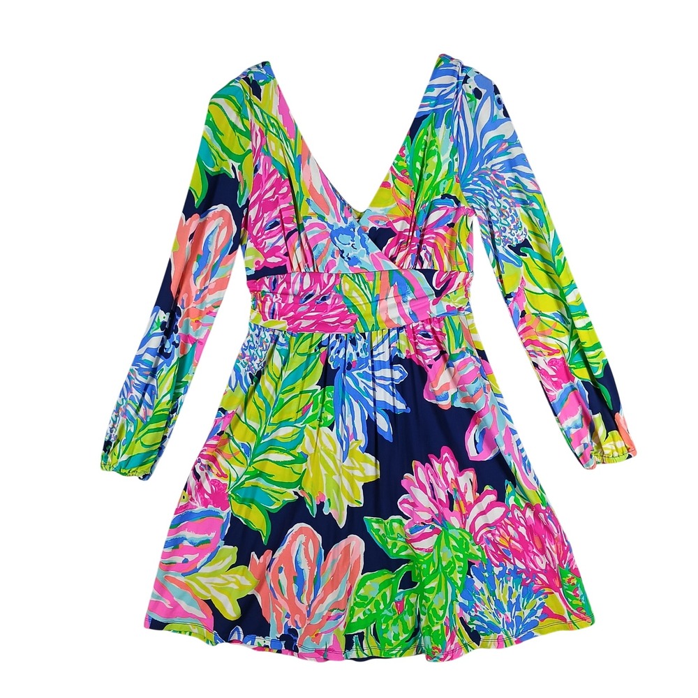Lilly Pulitzer Dress Medium FLEUR Floral Long Sleeve Fit Flare Travelers UNWORN